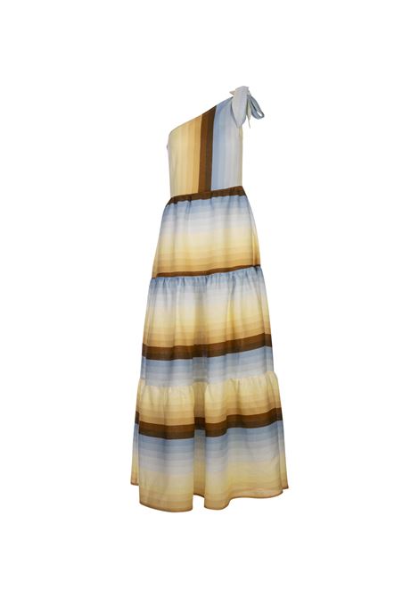 Abito Monospalla Leonor In Lino Stampato AMOTEA | LEONOR-LINENDUSTY LIGHT BLUE/FADED YELLOW